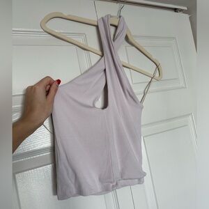 light purple halter top from aritzia with key hole at front